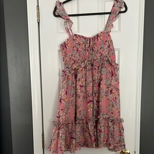 Fate Pink Ruched Tiered Sundress
